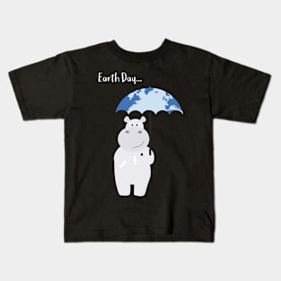 Hippo and Earth Umbrella - Earth Day Kids T-Shirt